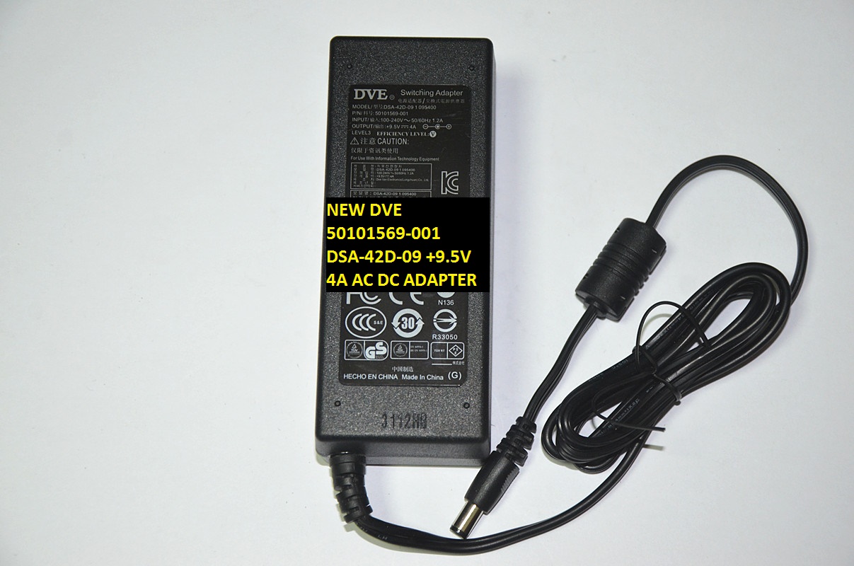 NEW DVE 50101569-001 DSA-42D-09 +9.5V 4A AC DC ADAPTER - Click Image to Close